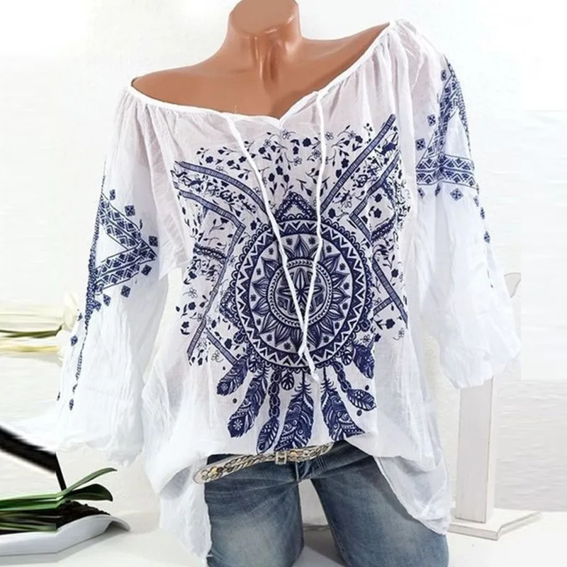 

Women Printing T-Shirt Stand Three Quart Work Office Button Plus Size Top female large size print colorblock t-shirt camiseta