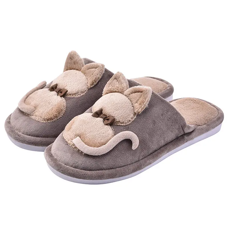 

High Quality Winter Cartoon Lucky Cat Women Slippers Non-slip Home Shoes Men Indoor Floor Bedroom Lovers Couple Warm Plush Shoes