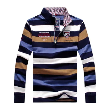 

Tace&shark Brand clothing polo shirt men winter shirts Stand collar zipper Embroidery Pure cotton billionaire Men's Polo shirt