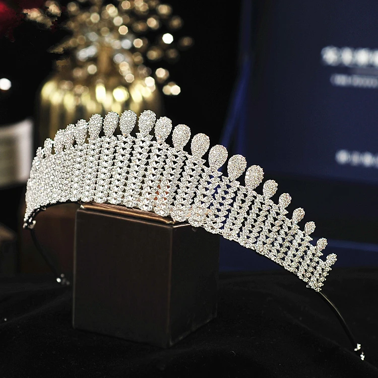 

Micro Paved Full Cubic Zircon Tiara Luxury Zirconia Crown Wedding Hair Accessories Bride CZ Coroa Novia Bijoux Cheveux WIGO1197