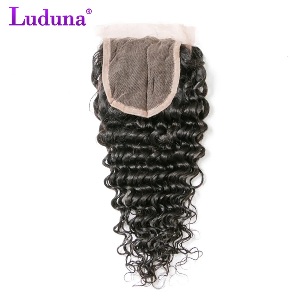 Luduna Brazilian Deep Wave 4x4 Lace Closure 100 font b Human b font font b Hair