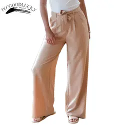 Летние брюки для женщин 2017 брюки с талией пояс с высокой талией Широкие Женские Брюки Высокая талия элегантные женские брюки плюс размер