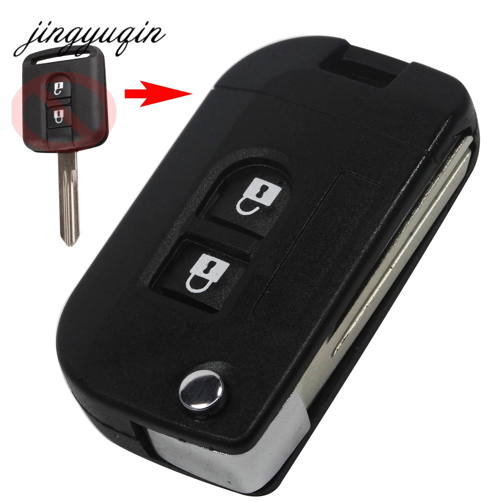 

jingyuqin Flip Folding Remote Key Shell Car Case Fob Cover for Nissan Qashqai primera Micra Navara Almera Note Sunny 2 Buttons