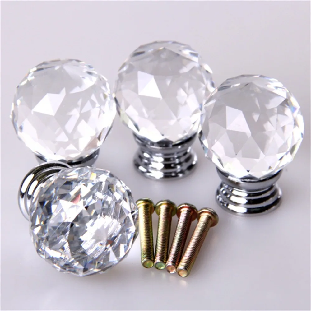 4pcs/set Crystal Glass Acrylic Door Knobs Drawer Furniture