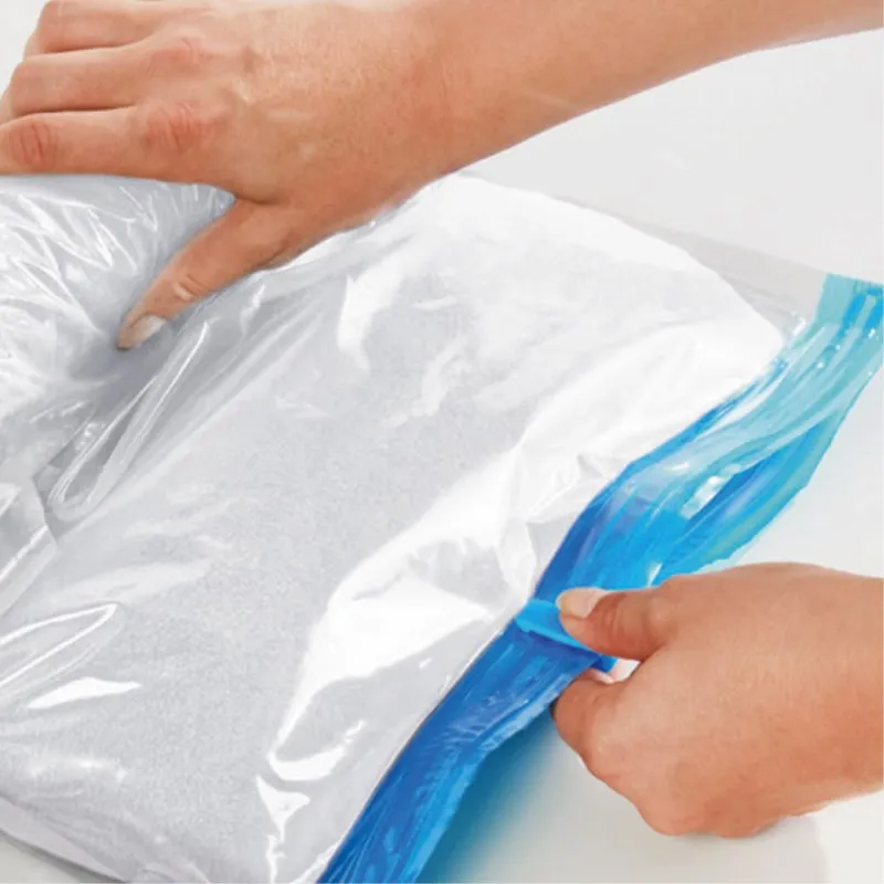 1pc Clothes Compression Storage Bags Hand Rolling Clothing Plastic Vacuum  Packing Sacks Travel Space Saver Bags