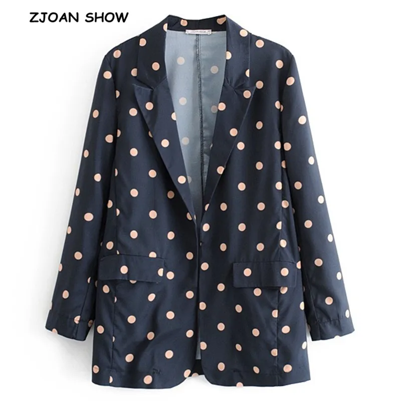 

2019 Summer Casual Print Polka dot Blazer Woman New Chic Notched Collar Loose Mid long Suit Casual Jacket Coat Outerwear