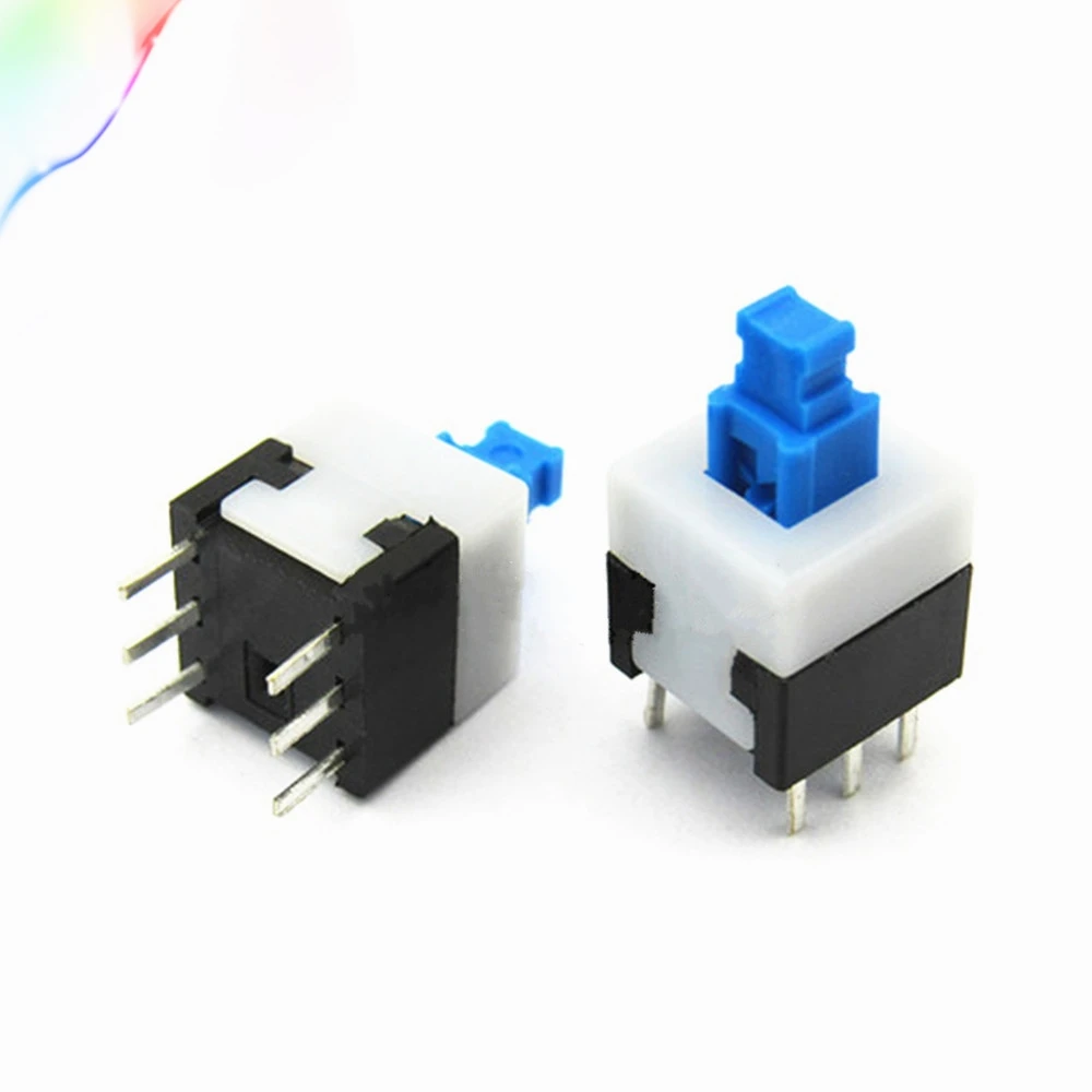 10PCS 8X8mm Blue Cap Self-locking Type Square Button Switch NEW