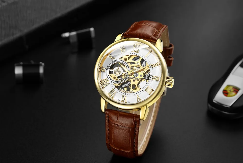 Orkina, мужские часы, Лидирующий бренд, роскошные механические часы с скелетом, черный, серебристый, 3D буквенный дизайн, римские цифры, черный циферблат, часы