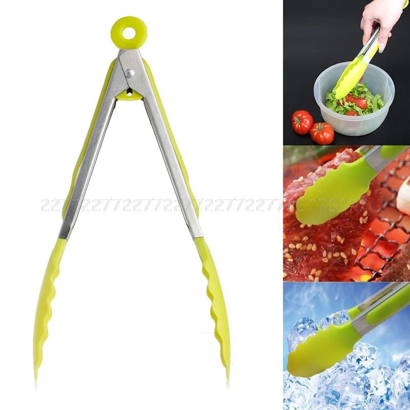 

Home Kitchen Cooking Food Salad Serving BBQ Tongs Stainless Steel Handle Utensil JUN26 dropship