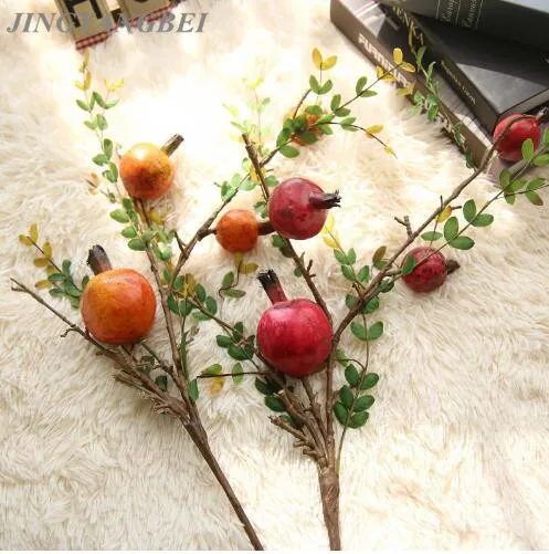 

Artificial pomegranate Plastic Fruit Branch Artificial Green Plant Flowers for Wedding Home Garden Decoration