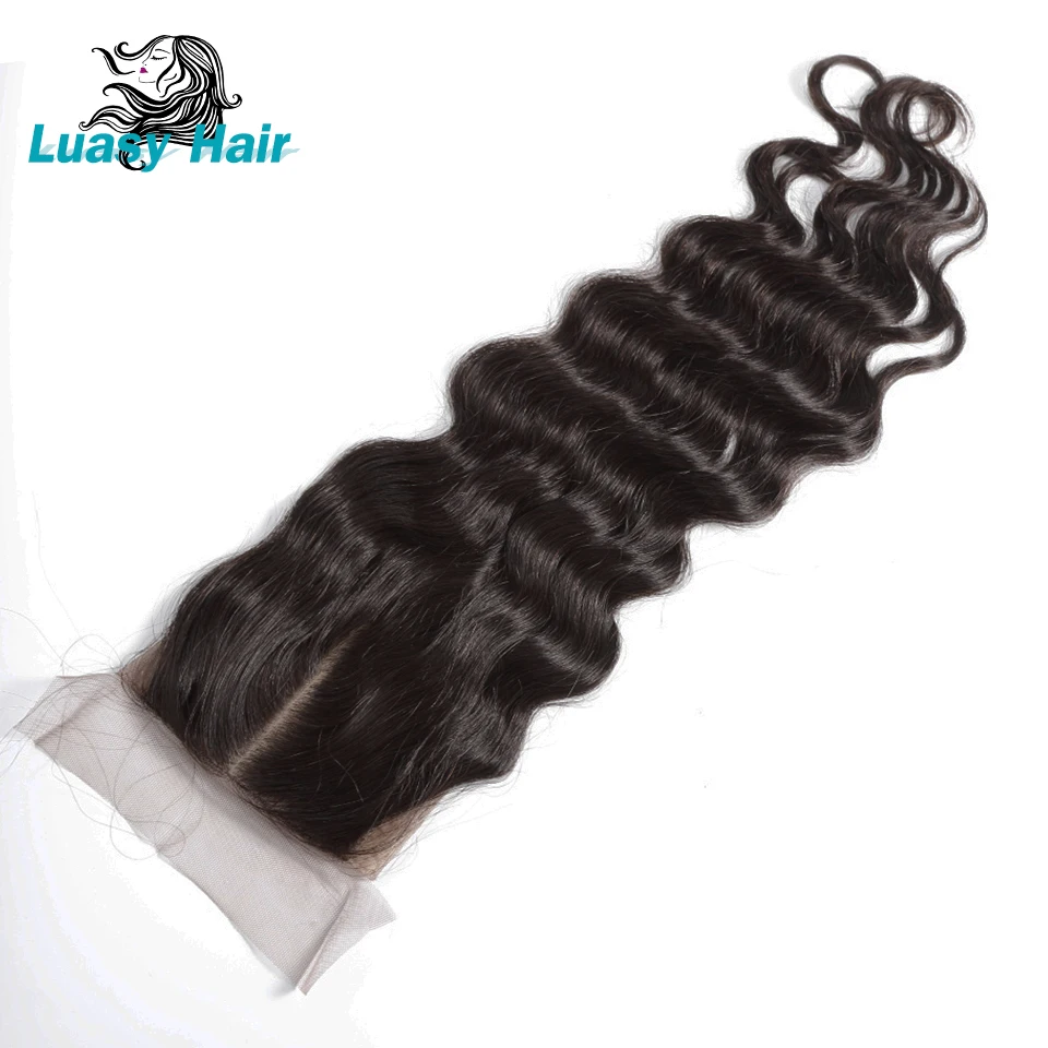 Luasy волосы шелковая основа Закрытие с волосами младенца свободная волна 100% Remy бразильские человеческие волосы 4x4 шелковые верхние закрытие