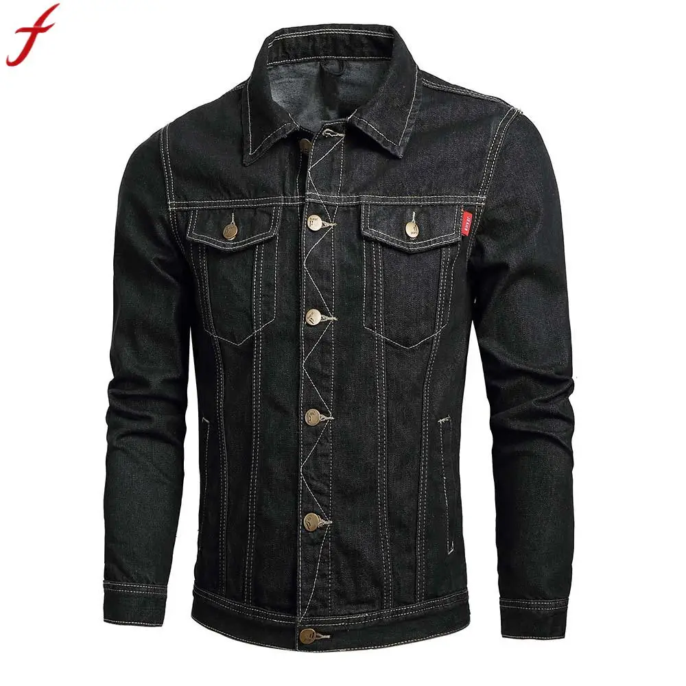 

Feitong Men's Autumn Winter Casual Long Sleeve Turn-down Collar Solid Denim Jacket Coat chaqueta hombre