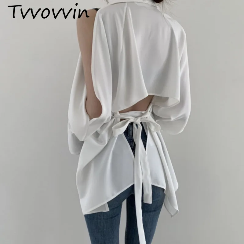 

TVVOVVIN 2019 New Fahsion Summer Spring Sexy Open Back Loose Casual Chiffon Bow Womens Tops Shirt Blouse Womens AS773
