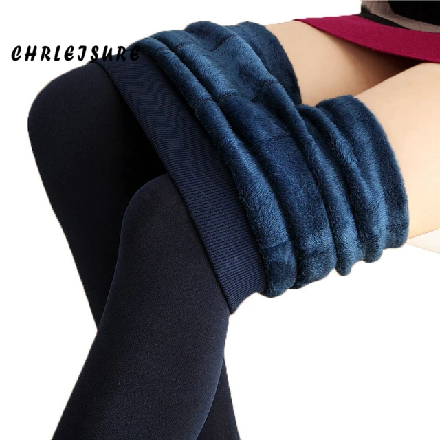 CHRLEISURE Warm Women s Plus Velvet Winter Leggings Ankle Length Keep Warm Solid Pants High Waist