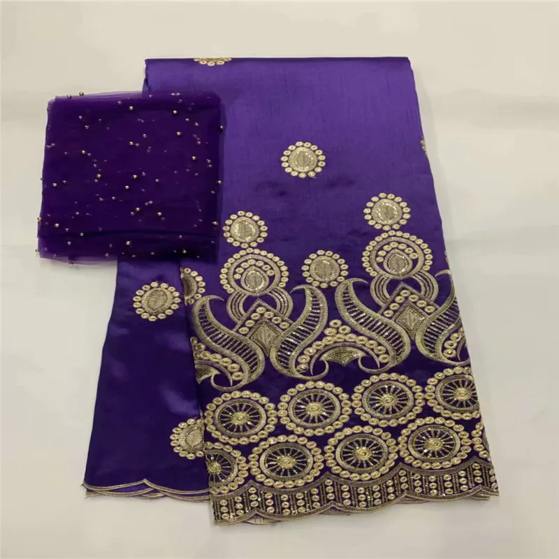 

African George Lace Fabric With Blouse Indian Purple gold Lace Fabric With Blouse For Nigeria Wedding Dress Silk Lace Fabric