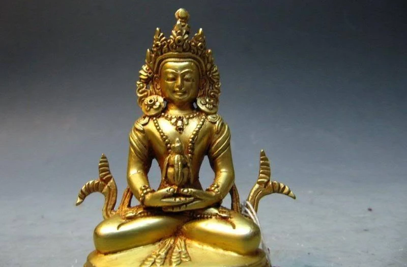 

4"Tibet Bronze Copper 24K Gild Handwork Carved Amitayus longevity Buddha Statue