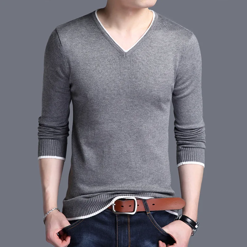 New arrival Spring autumn Men Casual long sleeve T-shirt men V neck European Style knitted Sweater Tops Tees mens clothing