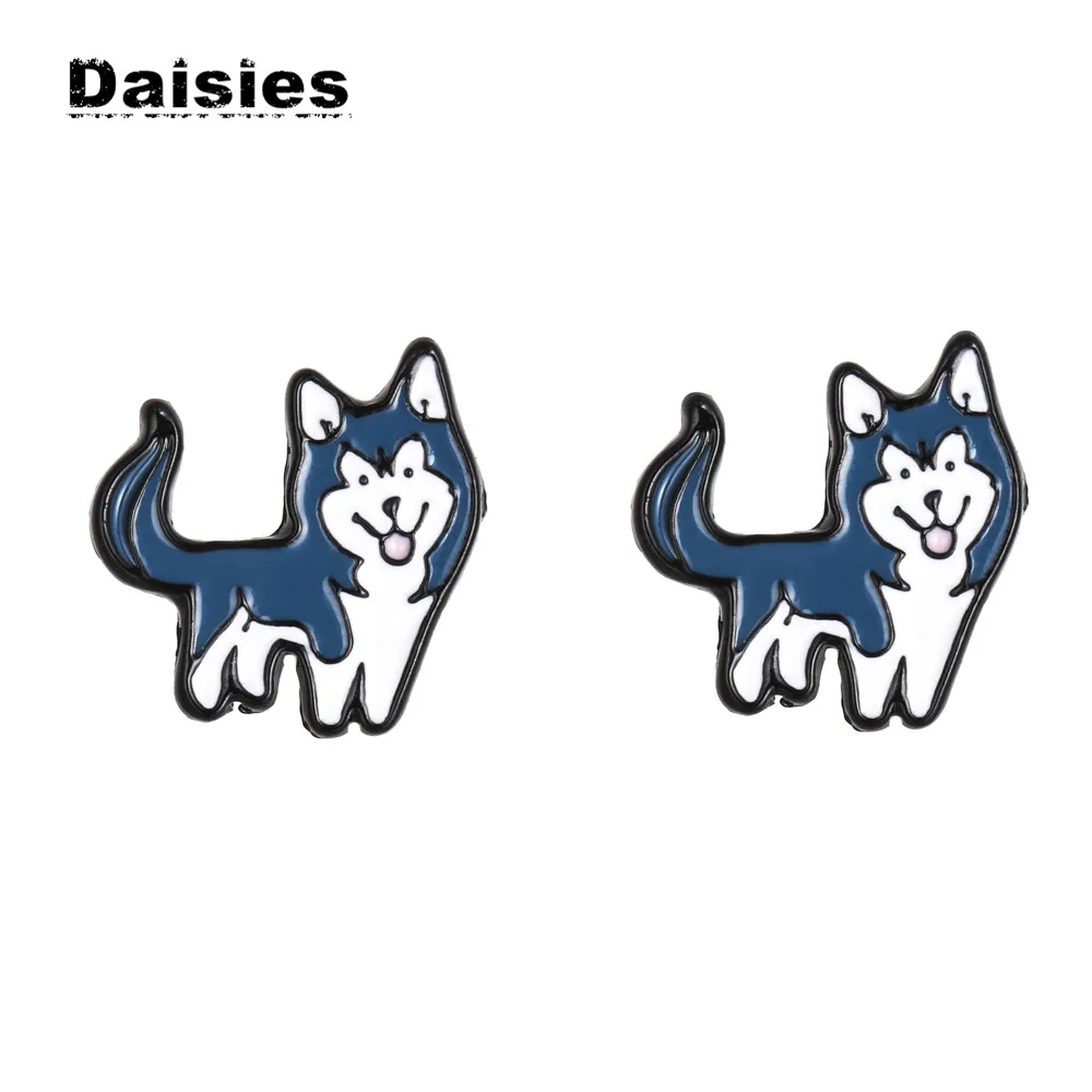 Серьги-гвоздики с эмалью в форме ромашек щенка Сибирского Хаски для женщин и девочек и мужчин, ювелирные изделия в виде животных