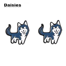 Серьги-гвоздики с эмалью в форме ромашек щенка Сибирского Хаски для женщин и девочек и мужчин, ювелирные изделия в виде животных