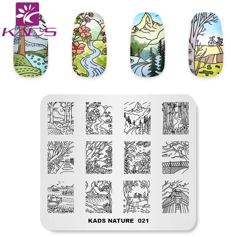 

KADS Nature 021 river & boat Nail Art Stamping Plates stamping template For Stainless Steel image DIY Template Nails