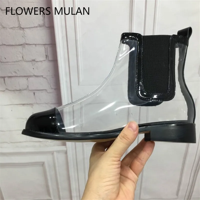 

Sexy Pvc Clear Women Ankle Boots Chelsea Boots Women Round Toe Clear Transparent Shoes Street Style Party Wedding Shoes Woman 40