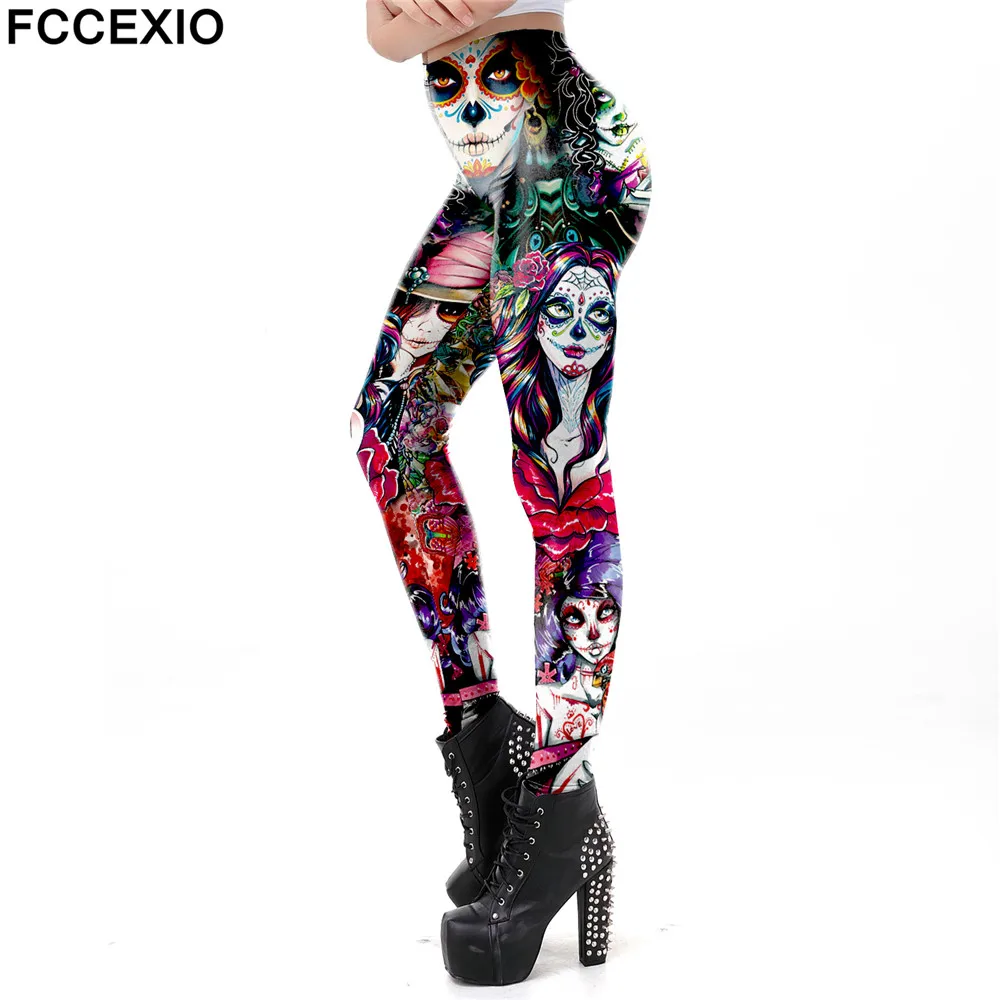 FCCEXIO, новинка, 5 стилей, леггинсы для фитнеса, с принтом черепа, леггинсы, высокое качество, женские леггинсы, для тренировок, штаны, брюки со скелетом - Цвет: 1937