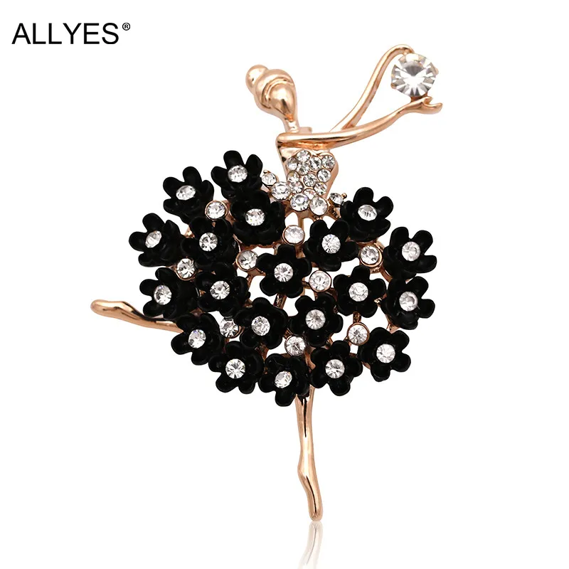 

ALLYES Ballerina Brooches For Women Female Clothes Jewelry Fashion Rose Gold Color Alloy Ballet Dancer Crystal Brooch Pins