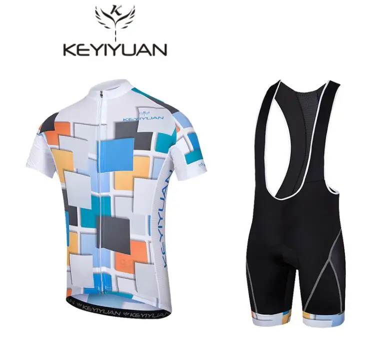 KEYIYUAN для мужчин MTB летняя спортивная одежда Велоспорт короткий рукав Джерси дышащий мягкий(нагрудник) шорты белый - Цвет: 2