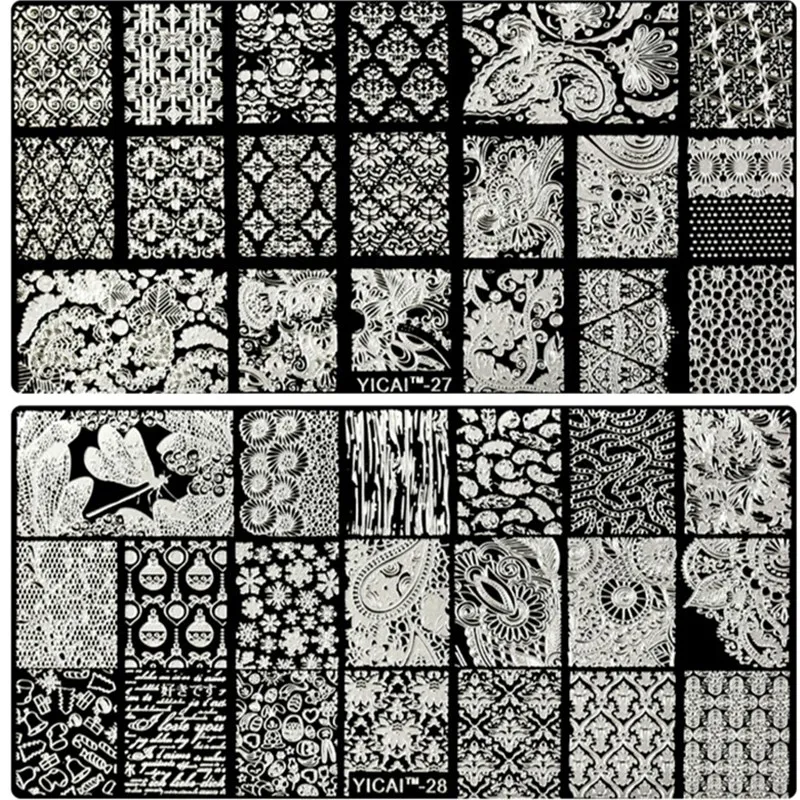 1 шт., штамп для ногтей, прямоугольная пластина, кружево/лошадь/лист/бабочка/Роза/ФИЗ/медаль, шаблон для дизайна ногтей, штамп, пластины, сделай сам, дизайн ногтей, шаблон# YIC