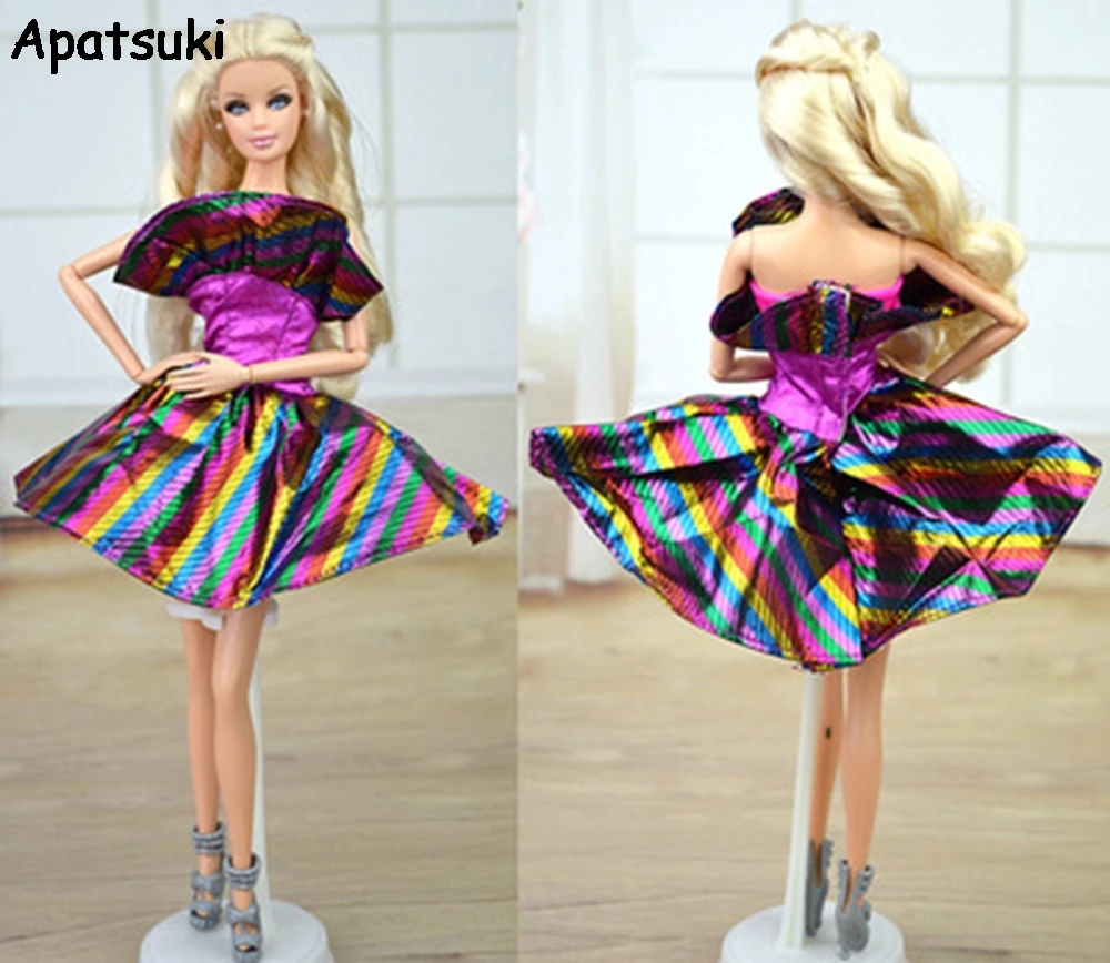 

Doll Accessories Purple Rainbow Clothes Doll Dress For Barbie Doll House Dresses Party Gown Short Dresses Vestidos for BJD Doll