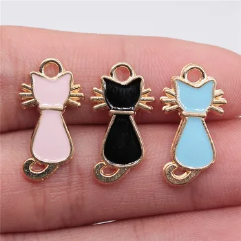 

WYSIWYG 5pcs 3 Colors Enamel Cat Charm Pendant DIY Handmade Jewelry Accessories KC Gold Color 12x20mm