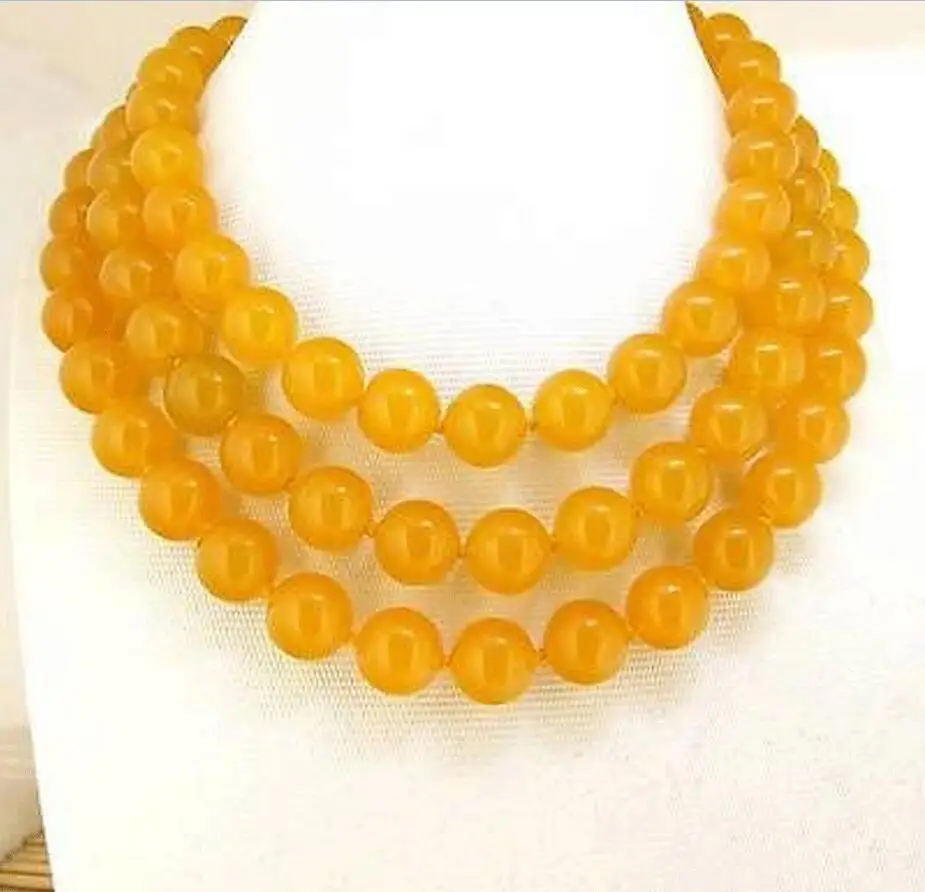 

Hot sale new Style >>>>>Rare10mm Necklace Yellow Jade Round Bead Knotted 46