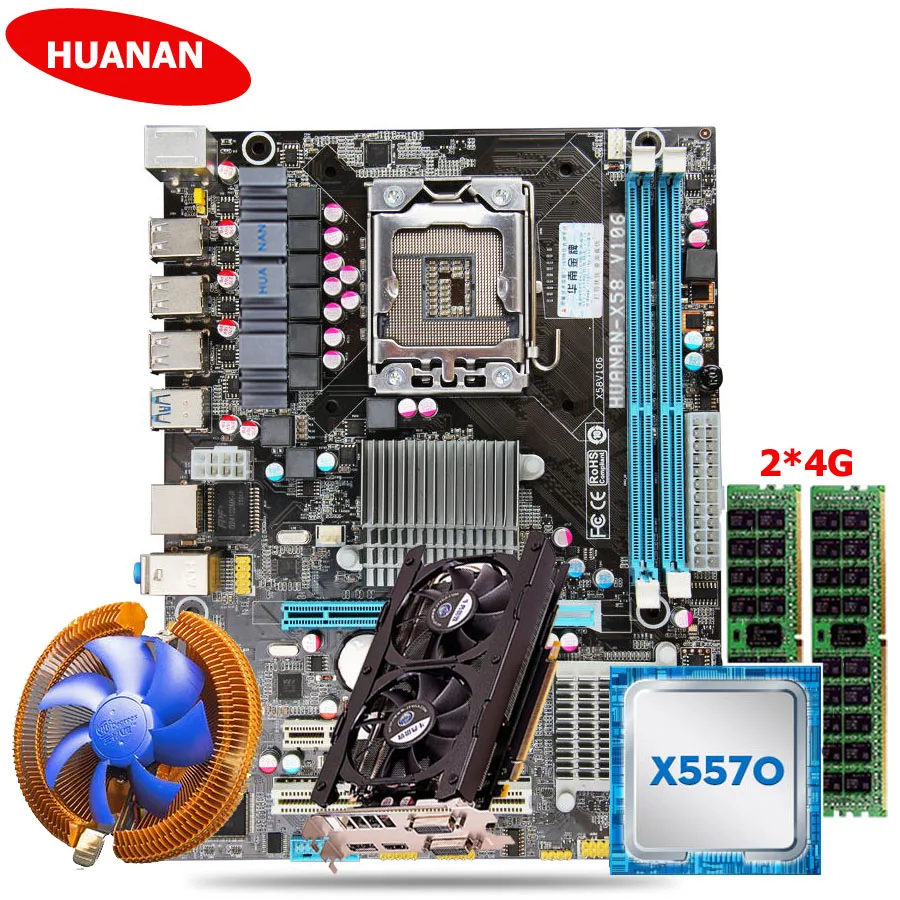 ^Cheap Hot HUANAN ZHI X58 motherboard CPU memory video card combos with CPU cooler Xeon X5570 8G DDR3 server memory RECC GTX760 2G