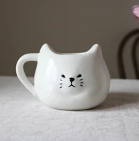 Жирная кошка лицо Матовая Белая/черная кружка голова кошки творческие керамические чашки - Цвет: Белый