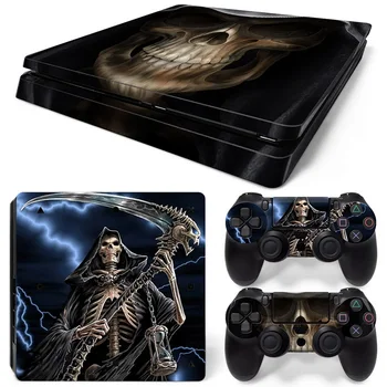 

for Skull white teeth sticker for PS4 slim console and two controller skin covers #TN-P4Slim-0139