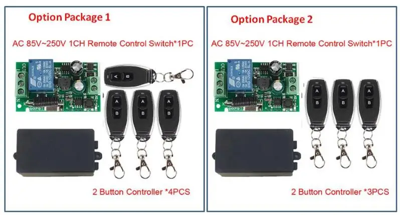 433 МГц Универсальный беспроводной пульт дистанционного управления AC 110 В 220 В 1CH релейный модуль приемника 2 кнопки дистанционного управления RF пульт дистанционного управления