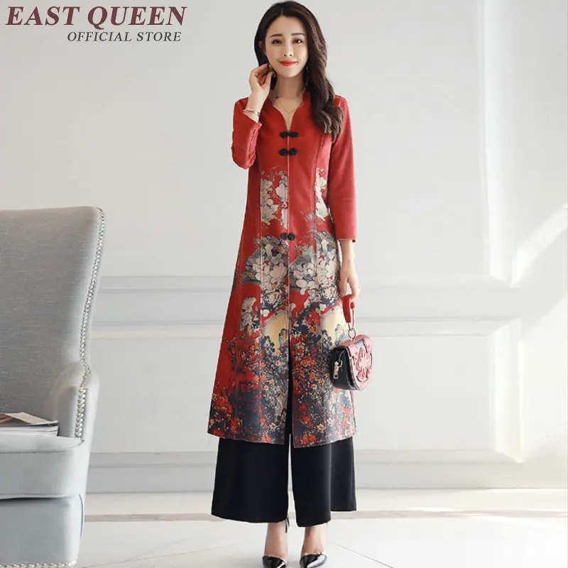 Vintage floral modern qipao dress oriental style dresses casual business women clothing two piece set top and pants AA2922 YQ