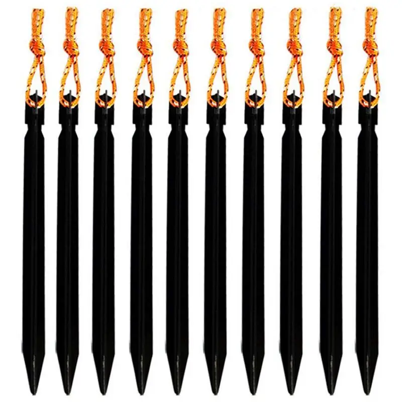 

Tent Stakes Rhombic Tent Pegs 7 Inch Ultralight Aluminum Camping Hiking Peg with Pull Cords & Pouch,Pack of 10