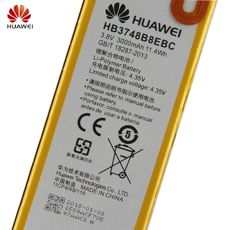 Запасной аккумулятор huawei HB3748B8EBC для huawei C199 C199-CL00 Ascend G7 G7-TL100 подлинный аккумулятор для телефона 3000 мАч