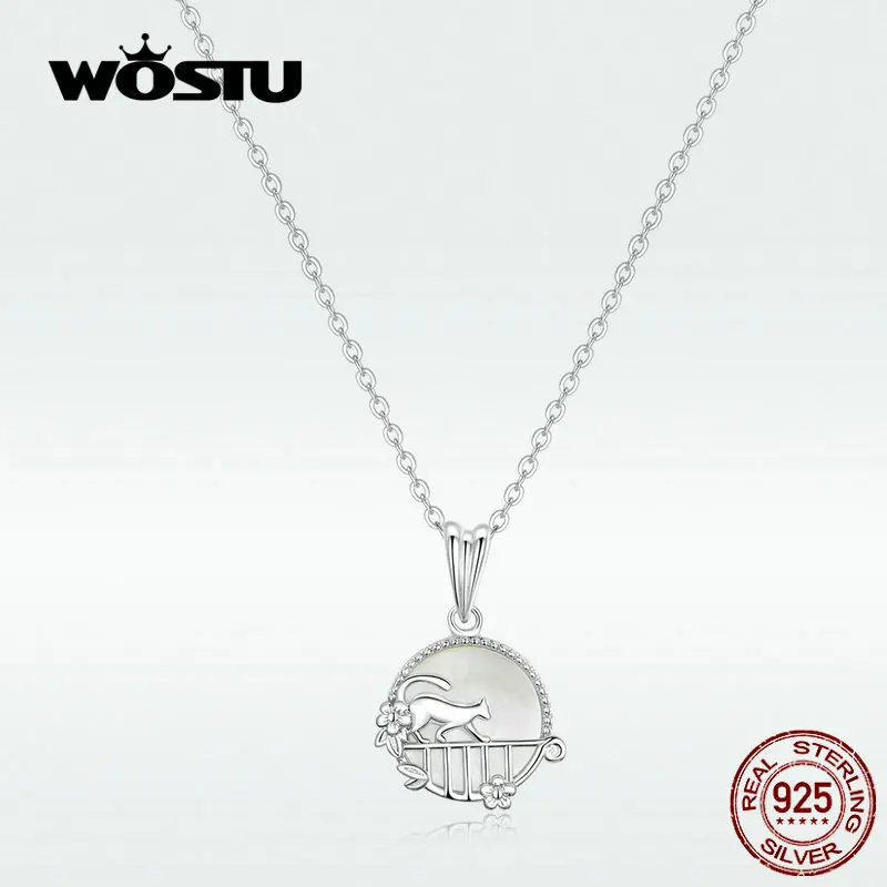 WOSTU подлинное 925 пробы Серебряное ожерелье с кошечкой, лидер продаж, кошачье ожерелье для любимой, подарок DXN334