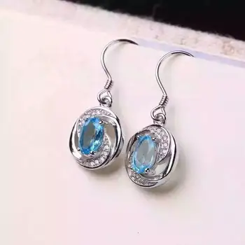 

natural blue topaz stone drop earrings 925 silver Natural gemstone earring women romantic fashion drop earrings for party