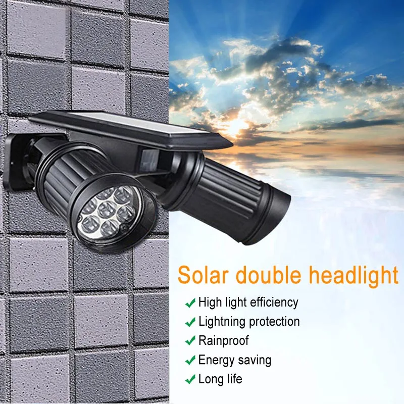 

Solar Power LED Light Lamp Dual Head PIR Motion Sensor Rotatable For Outdoor Patio ALI88
