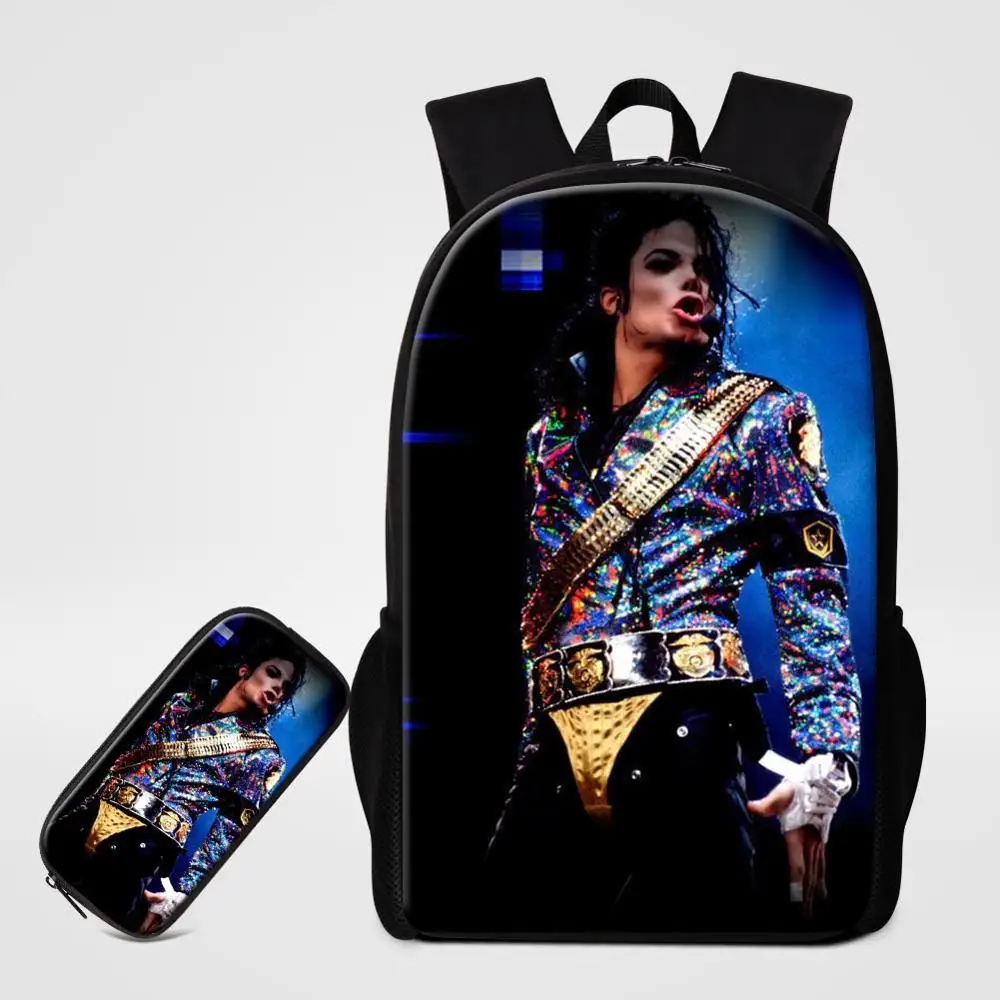 

Newest Design Michael Jackson Printing Backpack Combination Packages for Sudents MJ 16 inch Children Book Bag with Pencil Case
