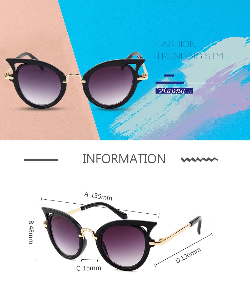 Новые детские солнцезащитные очки с кошачьим глазом для мальчиков и девочек, модные солнцезащитные очки с защитой от ультрафиолета, градиентные линзы UV400