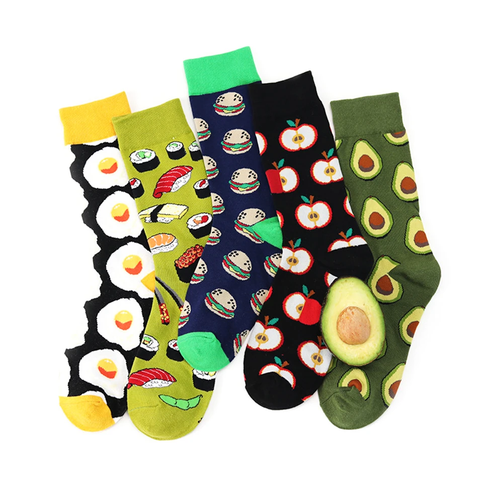 Avocado-Sushi-Omelette-Burger-Apple-Plant-Fruit-Food-Socks-Short-Funny-Cotton-Socks-Women-Winter-Men
