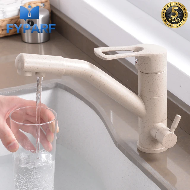 Special Offers FYPARF 100% Brass Marble Painting Swivel Drinking Water Faucet 3 Way Water Filter Purifier Kitchen Faucets For Sinks Taps K210K