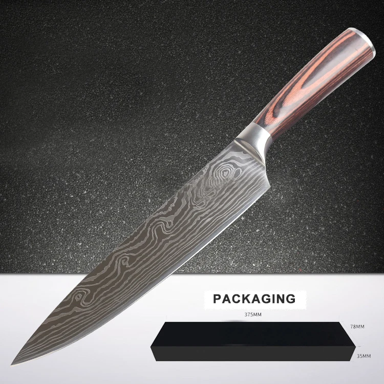 

8'' Stainless steel double forge damascus ripple kitchen knife 8 inch chef knife with pakkawood handle cooking tools