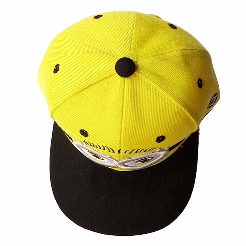 Модная бейсбольная кепка Snapbacks детская мультяшная шапка «Миньоны» с вышивкой в виде больших глаз для мальчиков и девочек