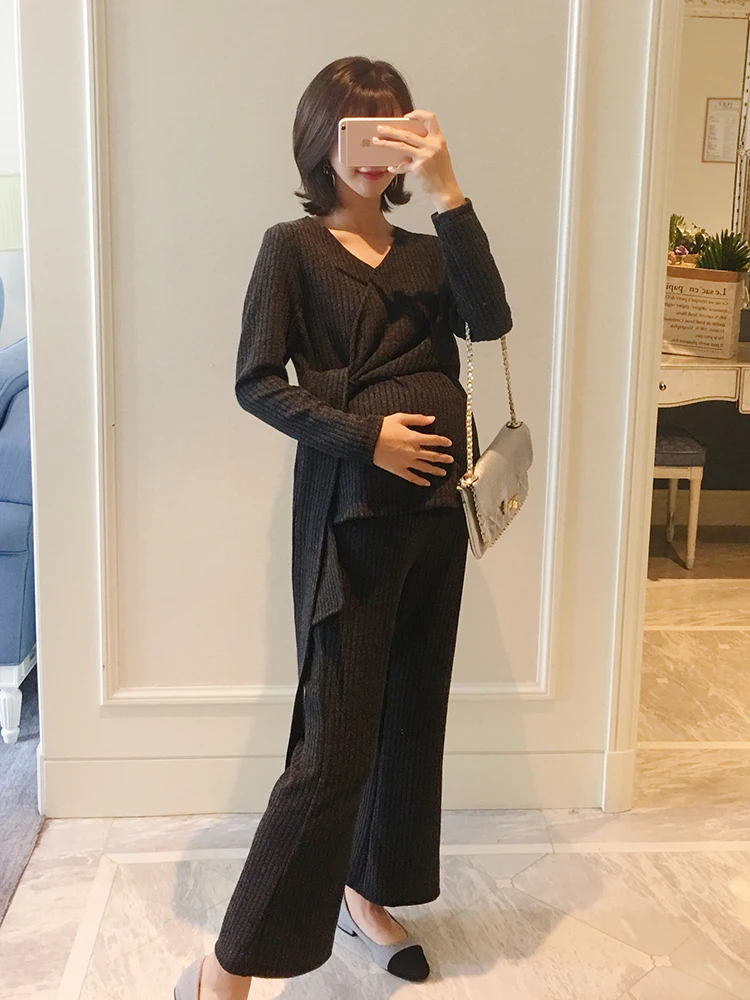 

Pregnant women autumn suit 2018 new loose T-shirt top + wide leg pants two sets of tide mom fashion