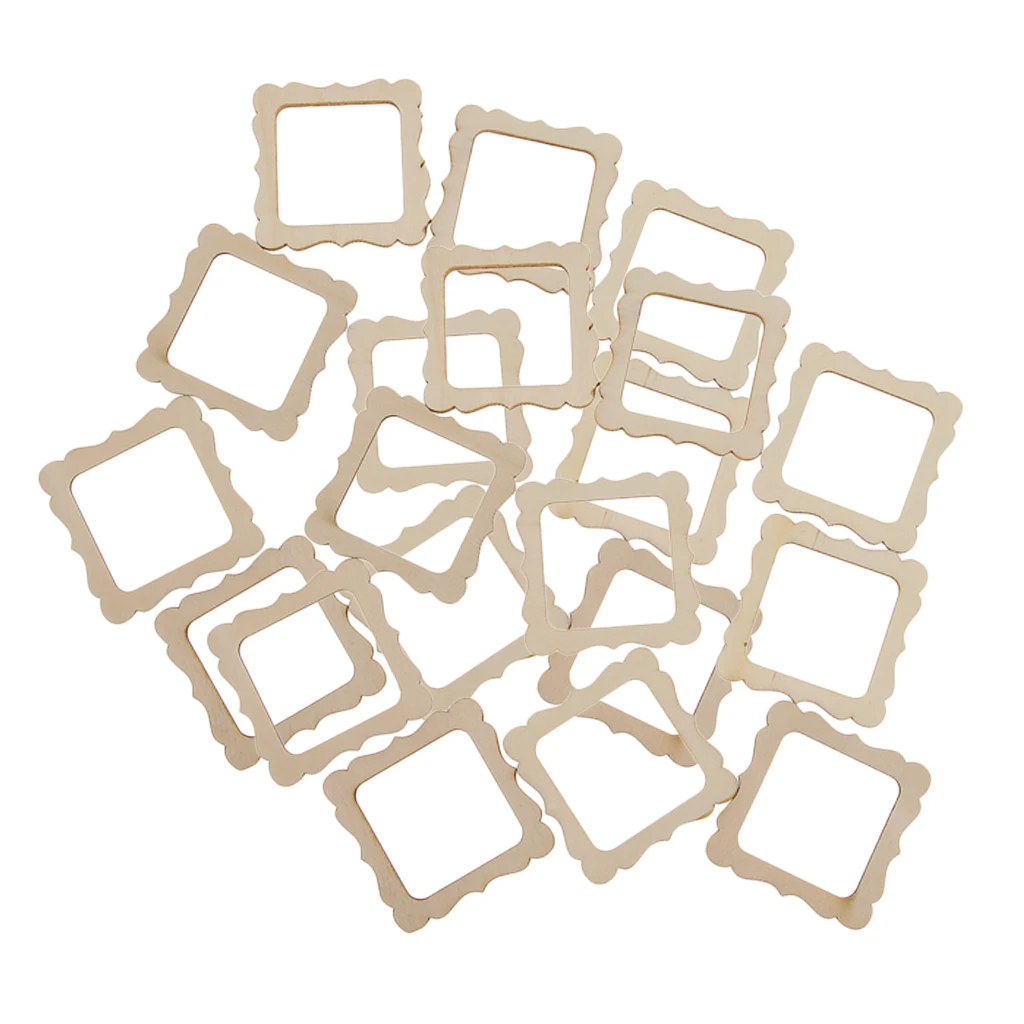 Pack of 20 Wooden Frame 50mmx50mm Unfinished Wooden Photo Frame Cutout Shape, Wood Craft for DIY Wedding Decorations Props